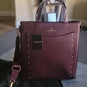 LONDON FOG COLLECTION Sophia Studded Tote Plum NWT